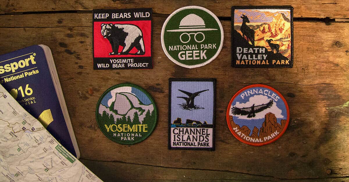 National Park Passport, map, and a set of park patches